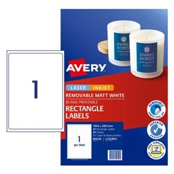 Avery Multi Purpose Labels Removable 199 6x289mm 1up L7167Rev 25 Sheets