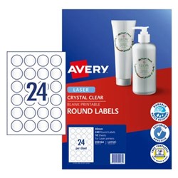 Avery Crystal Clear Laser Labels 6112C Round 24UP 240 Labels 10 Sheets