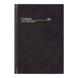 COLLINS 861 ANY YEAR DIARY A5 3 Days to a Page Black