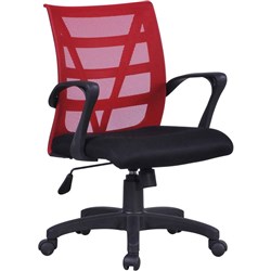 Vienna Mesh Medium Back Office Chair With Arms Black Fabric Seat Red Mesh Back