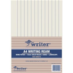 Writer A4 Writing Ream 14mm Solid Ruled Landscape 500 Sheets