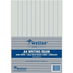 Writer A4 Writing Ream 18mm Solid Ruled Landscape 500 Sheets