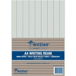 Writer A4 Writing Ream 24mm Solid Ruled Landscape 500 Sheets