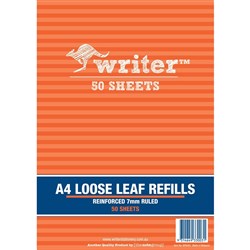 Writer Loose Leaf Refills A4 7mm Ruled Reinforced Pack of 50