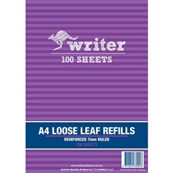 Writer Loose Leaf Refills A4 7mm Ruled Reinforced Pack of 100