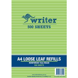 Writer Loose Leaf Refills A4 7mm Ruled Reinforced Pack of 500