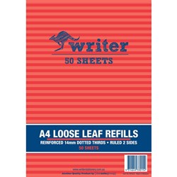 Writer Loose Leaf Refills A4 14mm Dotted Thirds Pack of 50