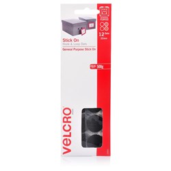 Velcro Brand Stick On Dots Hook & Loop 22mm Black Pack Of 12