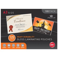 GBC Laminating Pouches A3 125 Micron Pack of 100