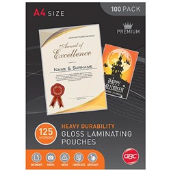 GBC Laminating Pouches A4 125 Micron Pack of 100