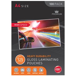 GBC Laminating Pouches A4 125 Micron High Speed Pack of 100