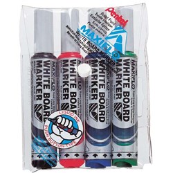Pentel MWL5 Maxiflo Whiteboard Marker Bullet 2.1mm Pump Assorted Wallet of 4