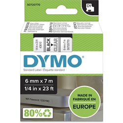 Dymo D1 Label Cassette Tape 6mmx7m Black on Clear