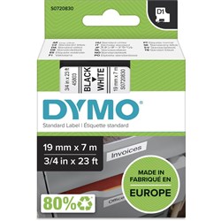 Dymo D1 Label Cassette Tape 19mm x 7m Black on White 45803
