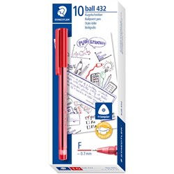 Staedtler 432 Stick Triangular Ballpoint Pen Fine 0.7mm Red Box of 10