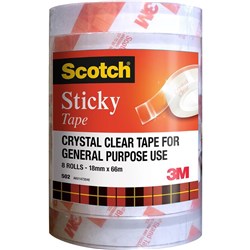 Scotch 502 Sticky Tape Crystal Clear 18mmx X66m Pack of 8