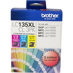 Brother LC135XLCL Ink Cartridge High Yield Value Pack of 3 Assorted Colours