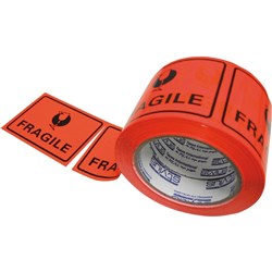 Stylus Label Tape 75x100mm Fragile Black on Fluoro Orange