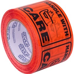 Stylus Label Tape 75x100mm Handle With Care Black on Fluoro Orange