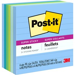 Post-It 675-6SST Super Sticky Notes 98x98mm Recycled Lined Bora Bora Asst Pack of 6