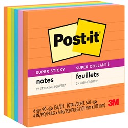 Post-It 675-6SSUC Super Sticky Notes 101x101mm Lined Rio De Janeiro Assorted Pack of 6