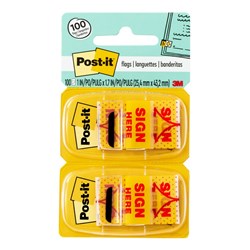 Post-It 680-SH2 Flags Twin Pack 25x43mm Sign Here Yellow