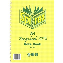 Spirax 810 Notebook Recycled A4 Ruled 120 Page 70% Recycled Side Bound