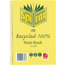 Spirax 813 Notebook Recycled A6 Ruled 100 Page 70% Recycled Side Bound