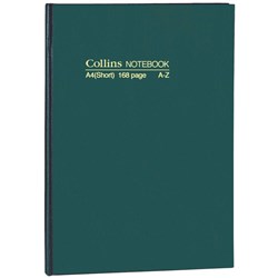Collins No.5804 Notebooks Hard Cover A4 Short Ruled A-Z 168 Page Green
