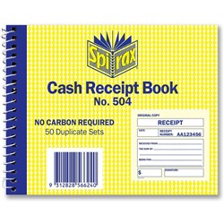 Spirax 504 Business Book Cash Receipt Quarto Carbonless Side Opening