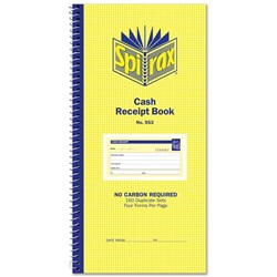 Spirax 553 Business Book Cash Receipt 279x144mm Carbonless Side Opening