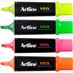 Artline Vivix Highlighter Marker Chisel 1-4mm Assorted Pack Of 4