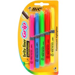 Bic Brite Liner Grip Highlighter Assorted Colours Pack of 5