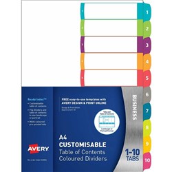 Avery Customisable Dividers A4 10 Tab Bright Assorted L7411-10