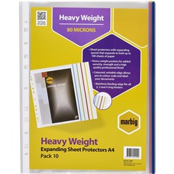 Marbig Sheet Protectors A4 Expanding Heavy Weight Coloured Edge Pack Of 10
