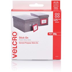 Velcro Brand Stick On Dots 22mm Hook Only 125 Dots White Dispenser Pack