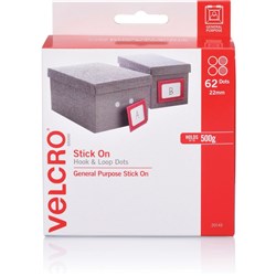 Velcro Brand Stick On Dots Hook & Loop 22mm 62 Dots White Dispenser Pack