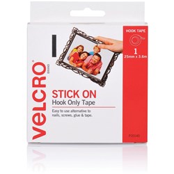 Velcro Brand Stick On Strip Hook Only 25mm x 3.6m White Dispenser Pack