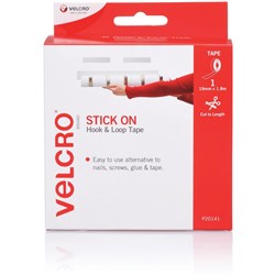 Velcro Brand Stick On Strip Hook & Loop 19mmx1.8m White Dispenser Pack