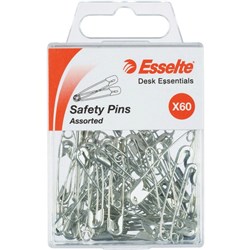 Esselte Safety Pins Silver Assorted Sizes Pack Of 60