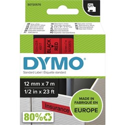 Dymo D1 Label Cassette Tape 12mm x 7m Black on Red