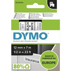 Dymo D1 Label Cassette Tape 12mm x 7m Black on White