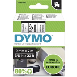 Dymo D1 Label Cassette Tape 9mmx7m Black on White 41913