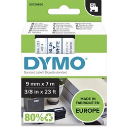 Dymo D1 Label Cassette Tape 9mmx7m Blue on White 40914