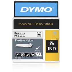 Dymo 18488 Rhino Industrial Labels 12mm x 3.5m Nylon Black on White
