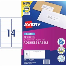 Avery Quick Peel Address Laser Labels L7163 99.1x38.1mm White 1400 Labels, 100 Sheets