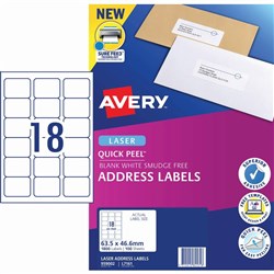 Avery Quick Peel Address Laser Labels L7161 63.5x46.6mm White 1800 Labels, 100 Sheets