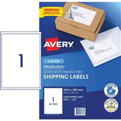 Avery Shipping Laser Labels L7167 199.6x289.1mm White 1UP labels, 20 Sheets