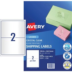 Avery Shipping Laser Labels L7566 199.1x143.5mm Crystal Clear 50 Labels, 25 Sheets