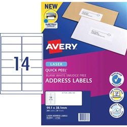 Avery Quick Peel Address Laser Labels L7163 99.1x38.1mm White 280 Labels, 20 Sheets